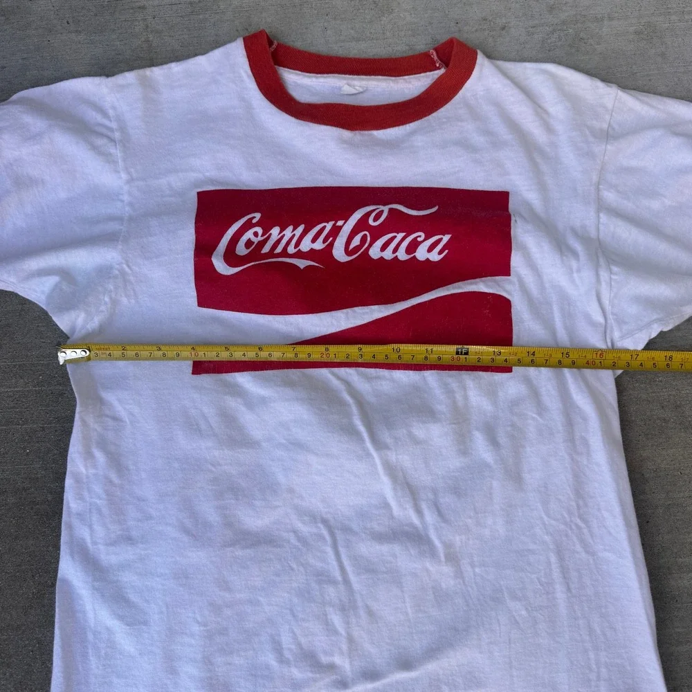 Vintage 60s Coma Caca Coca Cola Parody Ringer T-Shirt Graphic Tee Mens Medium